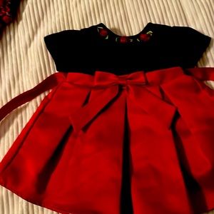 George black velvet with red pleated satin skirt newborn dress